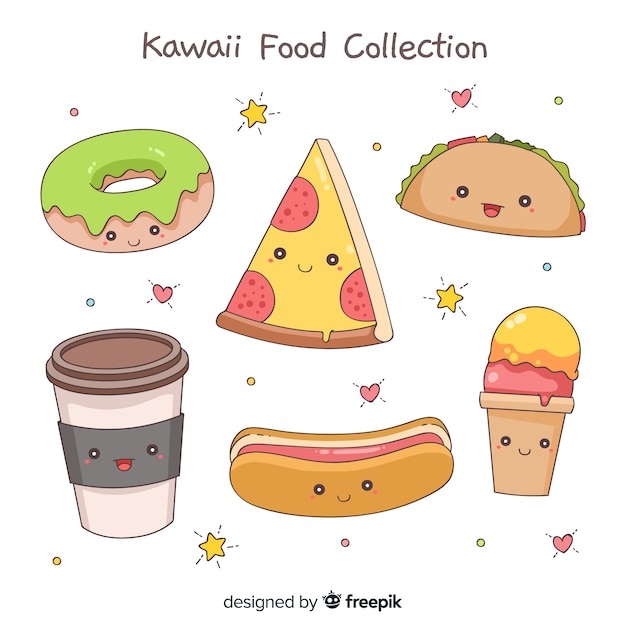 Free Vector hand drawn kawaii food collection