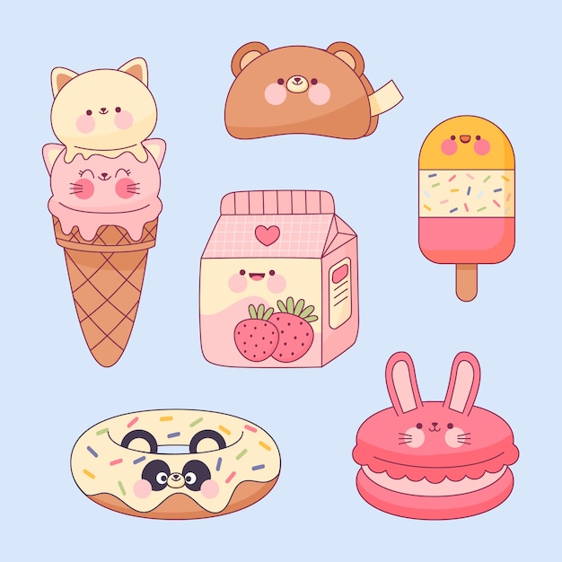 Hand drawn kawaii food illustration