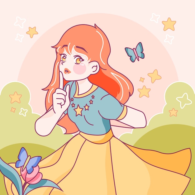 Free Vector hand drawn kawaii girl illustration