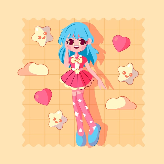 Free Vector hand drawn kawaii girl illustration