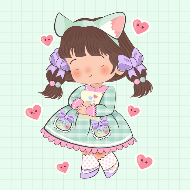 Hand drawn kawaii girl illustration