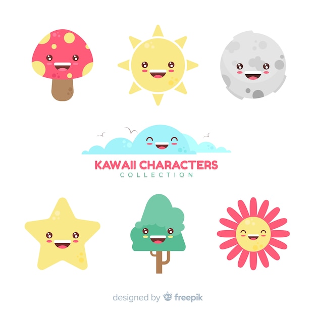 Free vector hand drawn kawaii sky characters collection