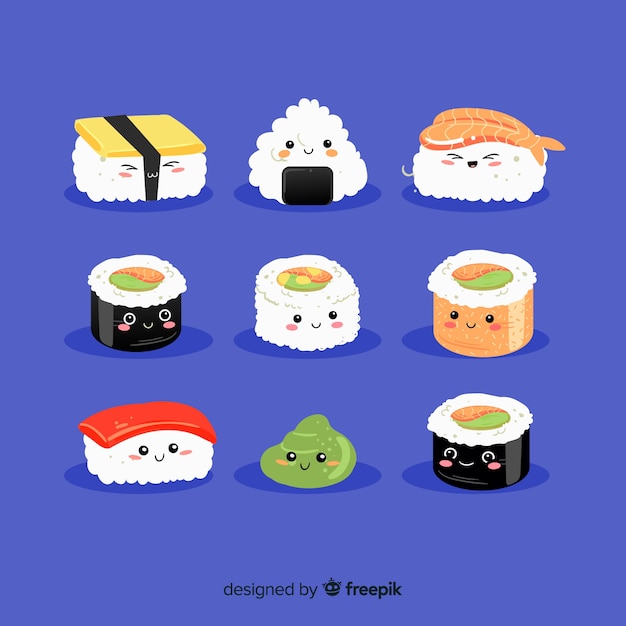 Hand drawn kawaii sushi pack