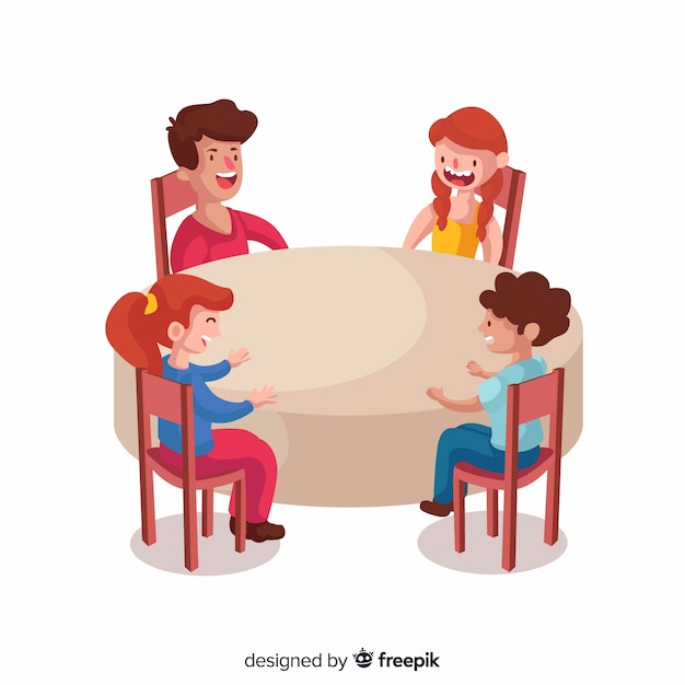 Free Vector hand drawn kids sitting around table illustration