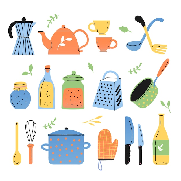 Free Vector hand drawn kitchen elements