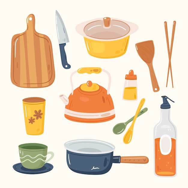 Free Vector hand drawn kitchen elements