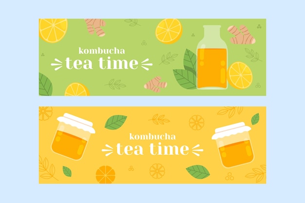 Free Vector hand drawn kombucha horizontal banner