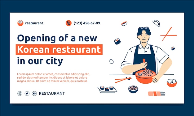 Free Vector hand drawn korean restaurant facebook template