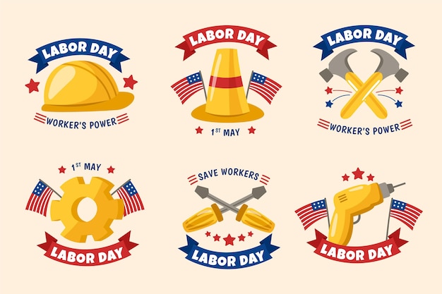 Free Vector hand drawn labor day badge collection