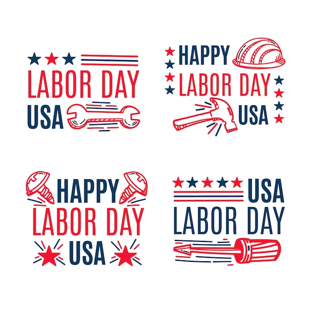 Free Vector hand drawn labor day labels collection