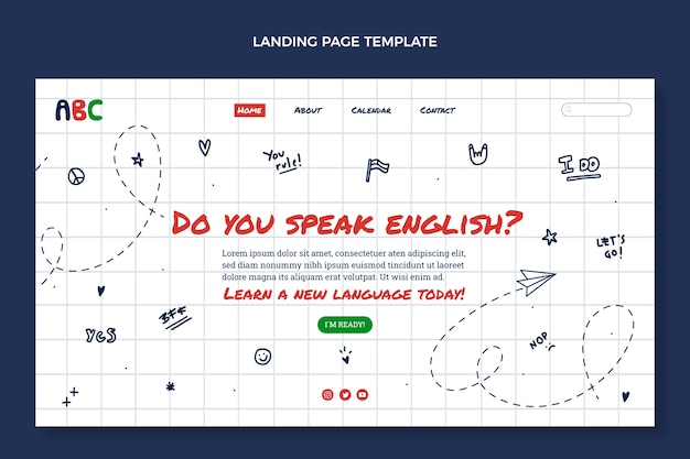 Free Vector hand drawn landing page for english learning lessons