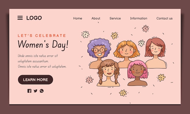 Free Vector hand drawn landing page template for international women's day