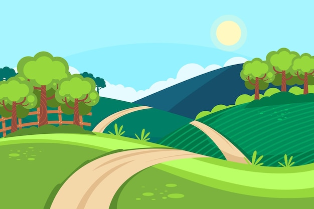 Free Vector hand drawn landscape with trees