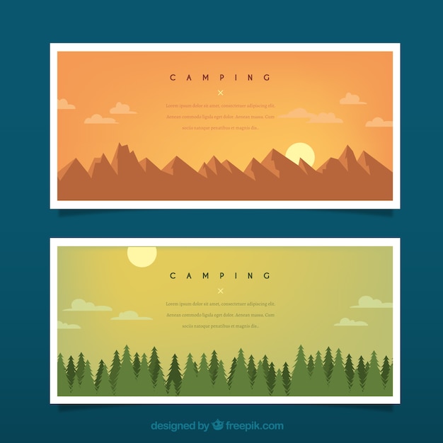 Free vector hand drawn landscapes with mountains and pines banners