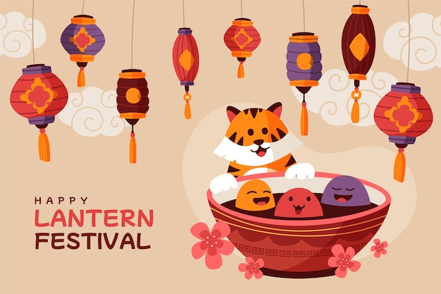 Free Vector hand drawn lantern festival background