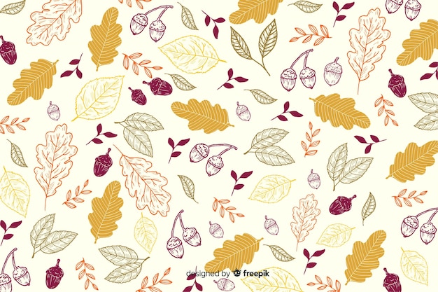 Hand drawn leaves autumn background