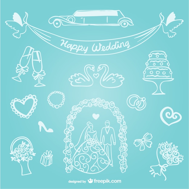 Hand-drawn line art wedding graphics