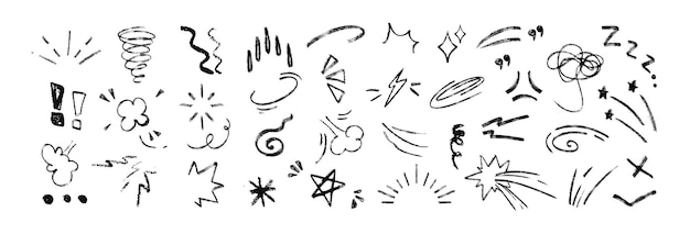 Free Vector hand drawn line movement elements chalk doodle anime manga expression icons