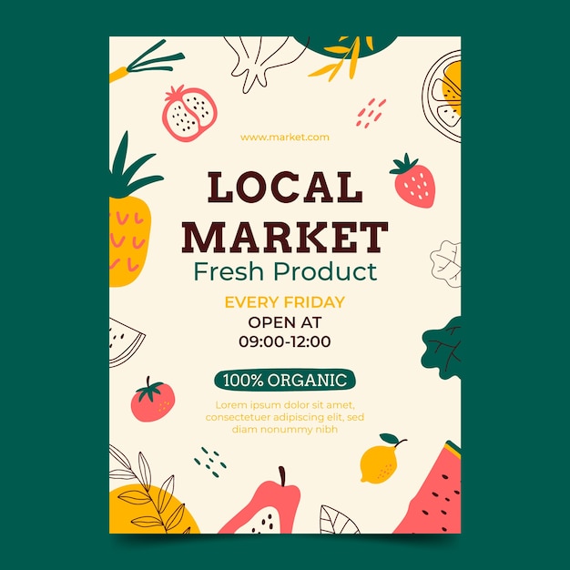 Hand drawn local market poster template