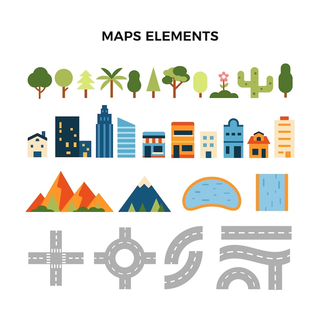 Free Vector hand drawn map element collection map