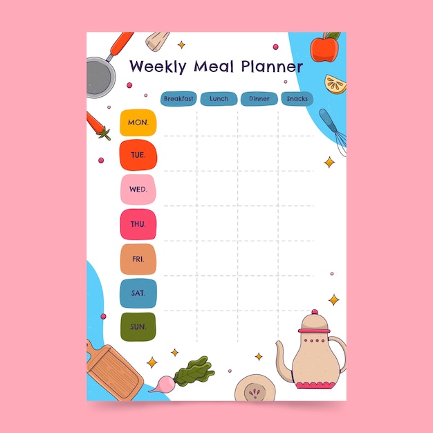 Free Vector hand drawn meal planner template