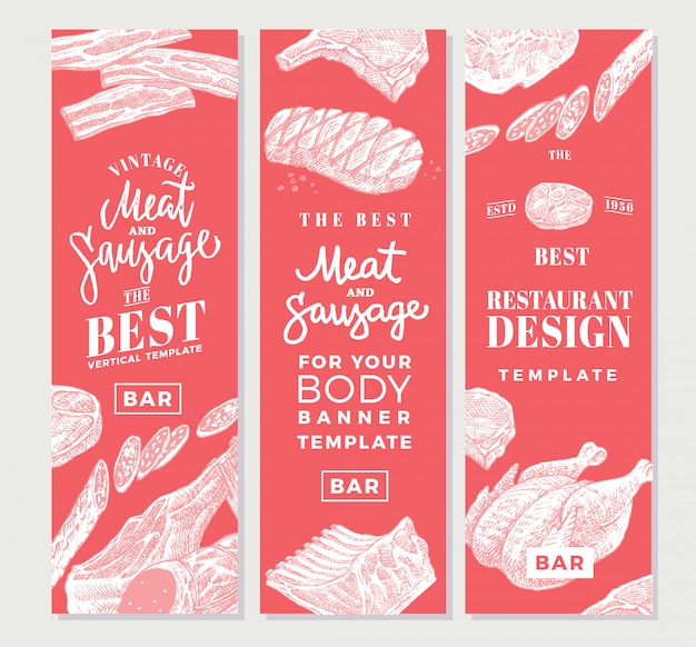 Free Vector hand drawn meat vertical banners