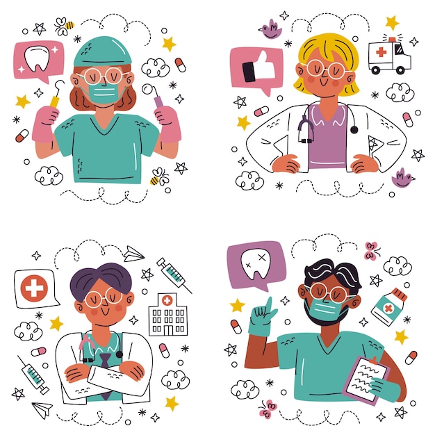 Hand drawn medical sticker set