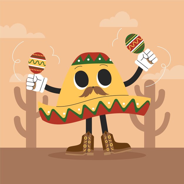 Hand drawn mexican hat cartoon illustration