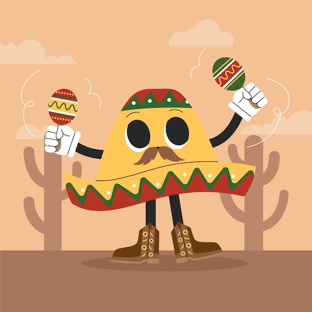 Hand drawn mexican hat cartoon illustration