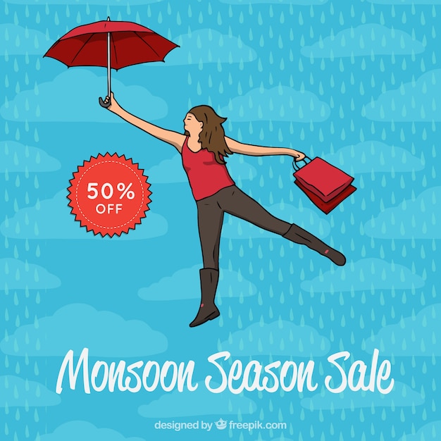 Free Vector hand drawn monsoon sale composition