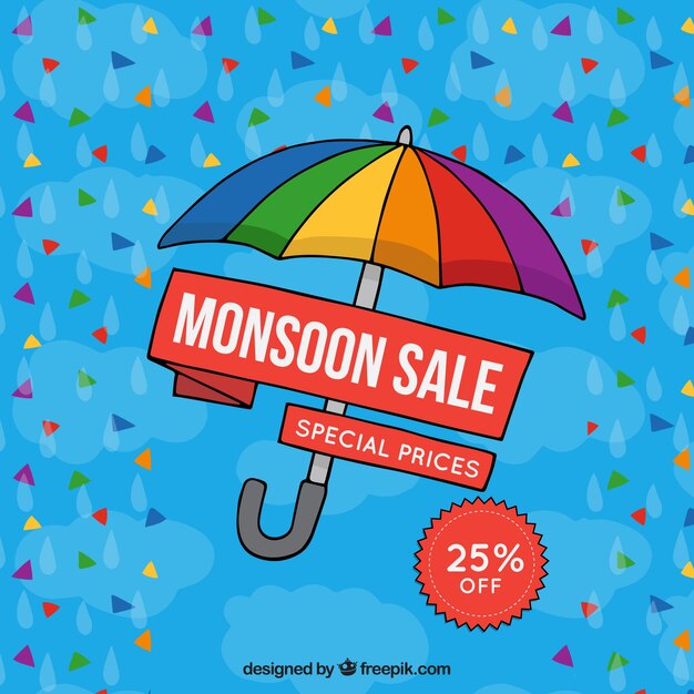 Free Vector hand drawn monsoon sale composition