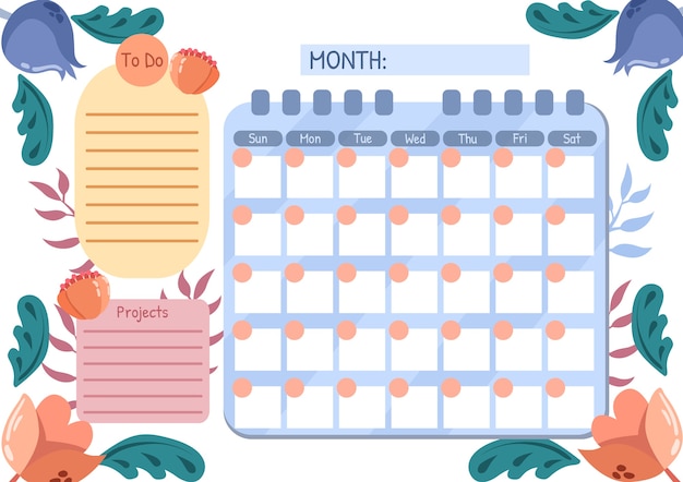 Hand drawn monthly planner calendar