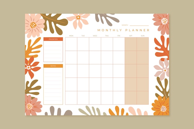 Hand drawn monthly planner calendar