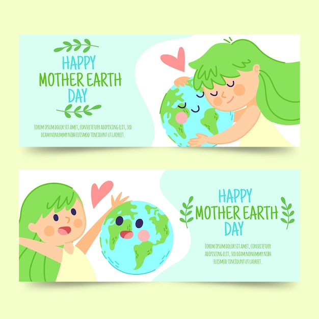 Free Vector hand drawn mother earth day banner pack