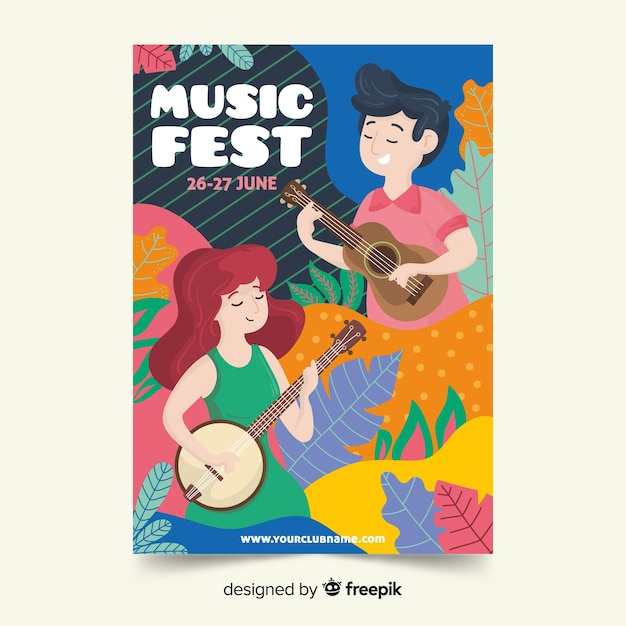 Free Vector hand drawn music festival poster template