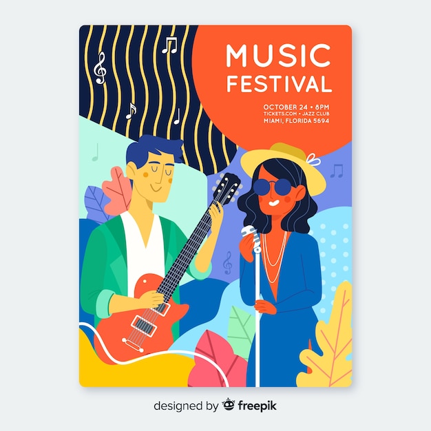 Free Vector hand drawn music festival poster