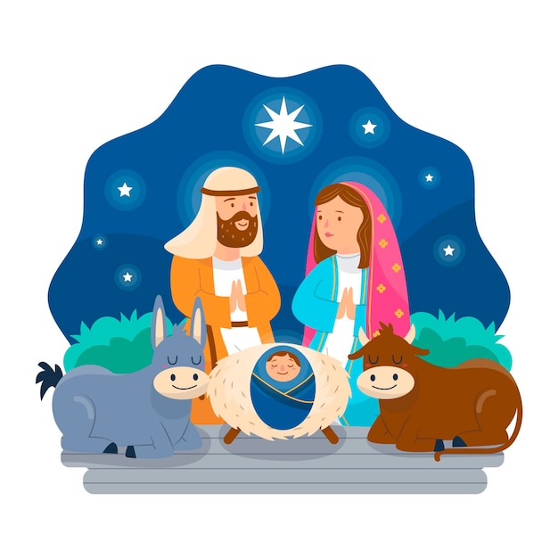 Free vector hand drawn nativity scene