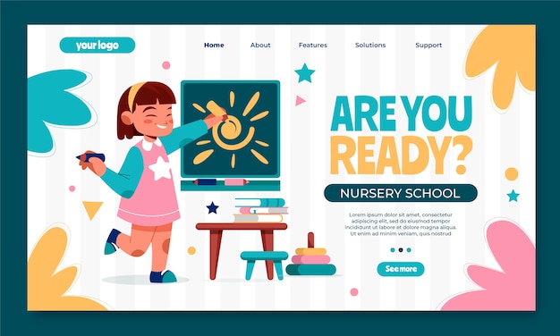 Free Vector hand drawn nursery school landing page template