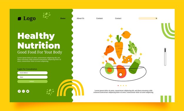 Hand drawn nutritionist advice landing page template