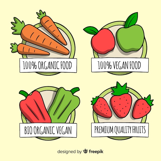 Free Vector hand drawn organic food labels collection