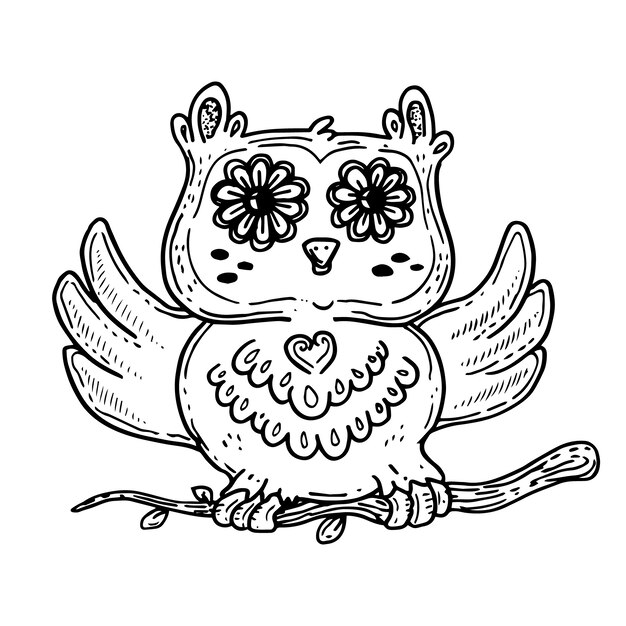 Hand drawn owl outline illustration