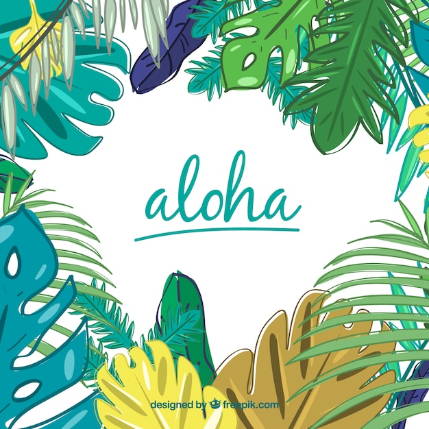 Hand drawn palm leaves background