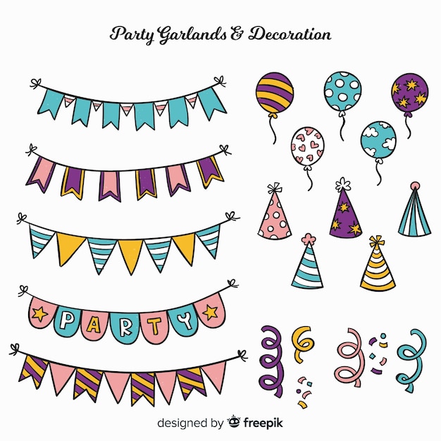 Free vector hand drawn party decoration set