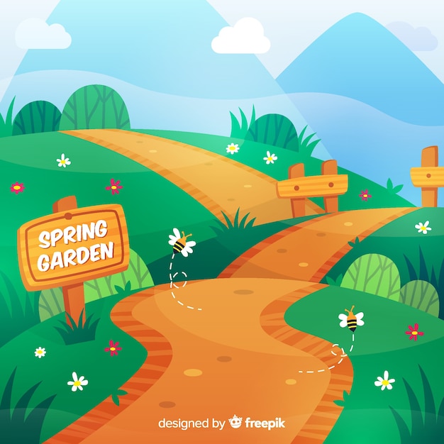 Free Vector hand drawn path spring background