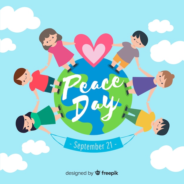 Free Vector hand drawn peace day with children holding hands