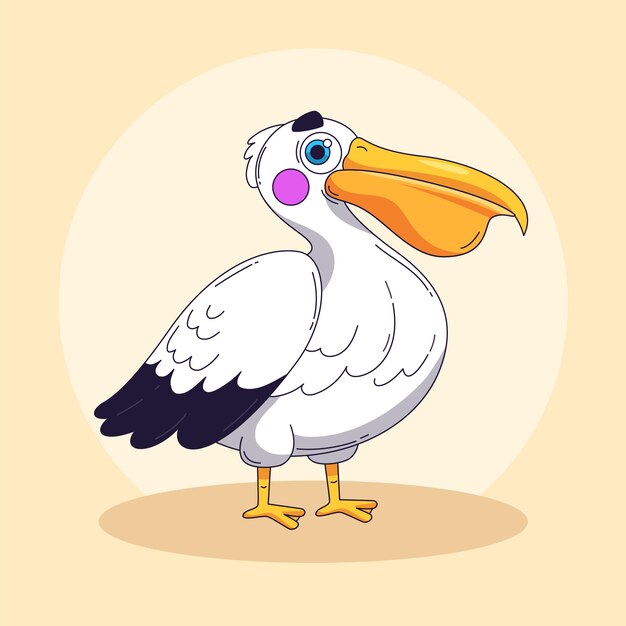 Hand drawn pelican cartoon illustration