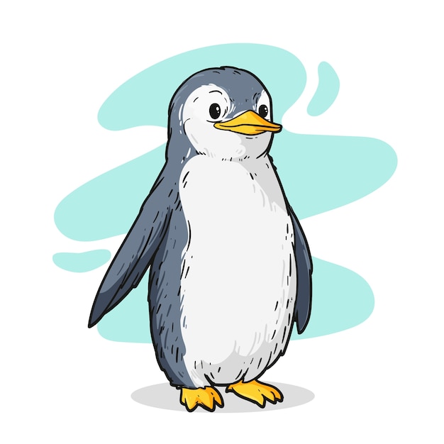 Hand drawn penguin cartoon illustration