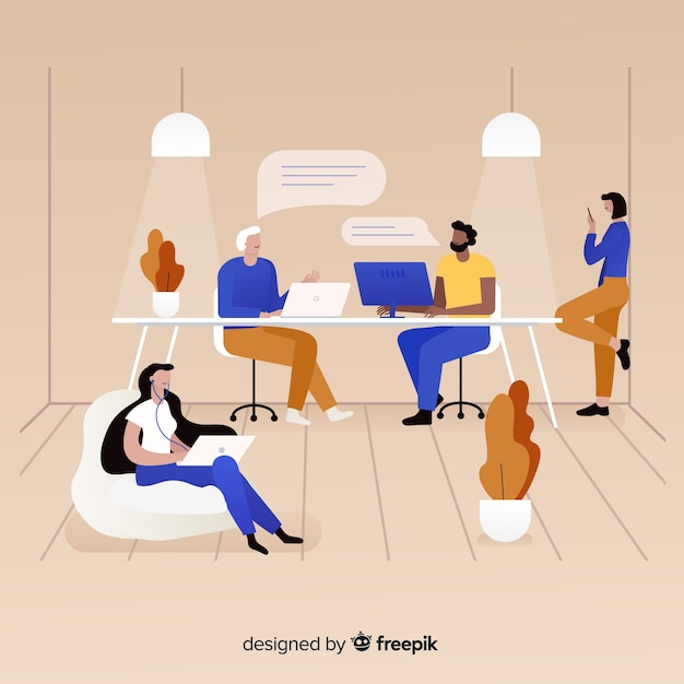 Free vector hand drawn people at the office background