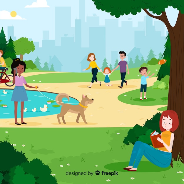 Free vector hand drawn people in the park collection