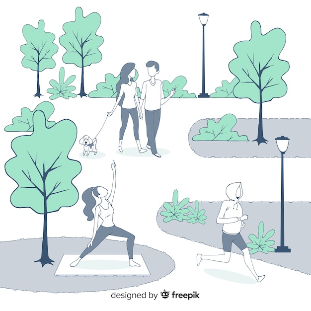 Free vector hand drawn people in the park collection